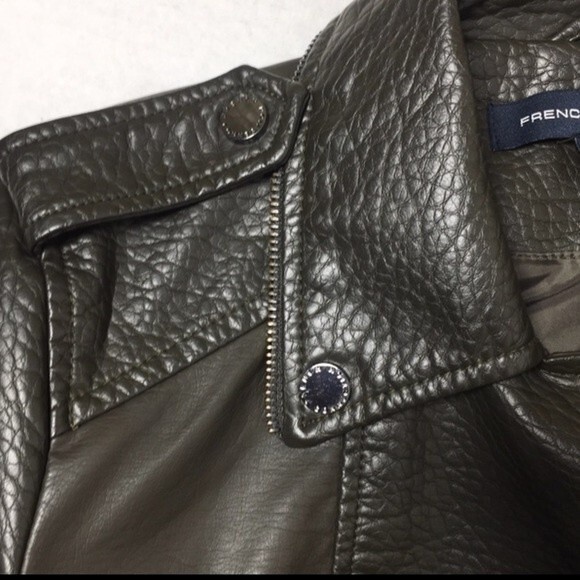 French Connection Faux Leather Moto Jacket in Dark Olive Green XS NWOT - Picture 7 of 8